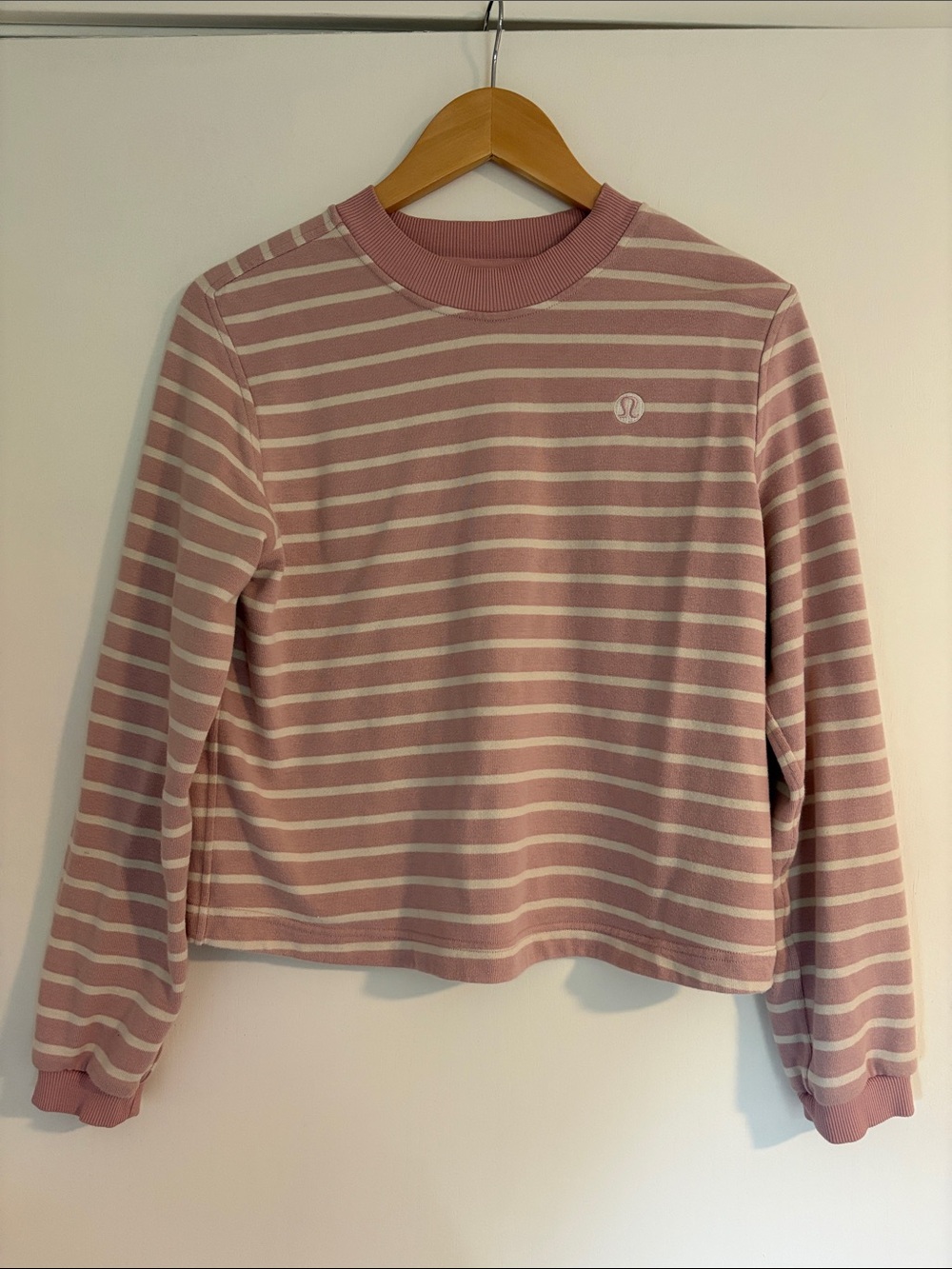 lululemon athletica Pink and White Striped Crewneck Sweatshirt
